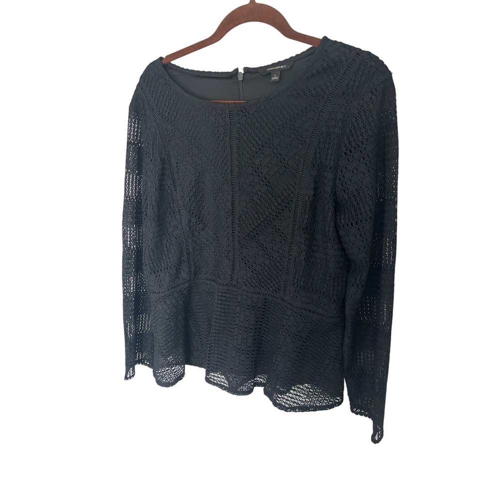 Banana Republic Black Lace Peplum whimsigoth Romantic Ethereal top size Large